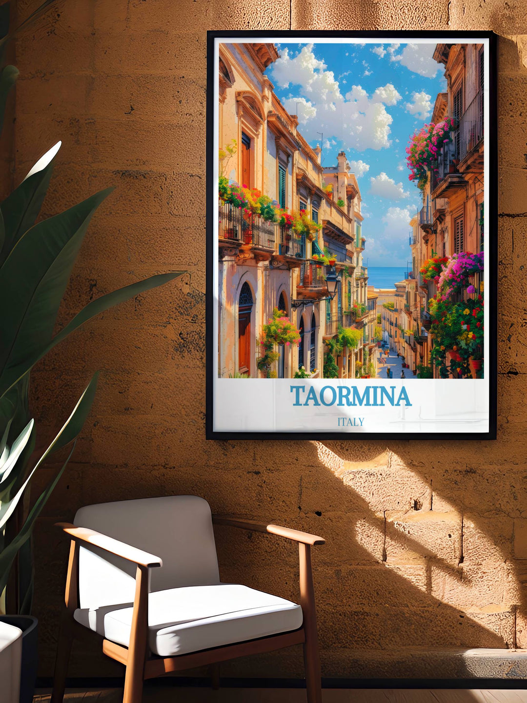 Detailed Taormina print illustrating the beautiful Corso Umberto, capturing the essence of Italian culture and history, a perfect piece for any art lover or travel enthusiast.