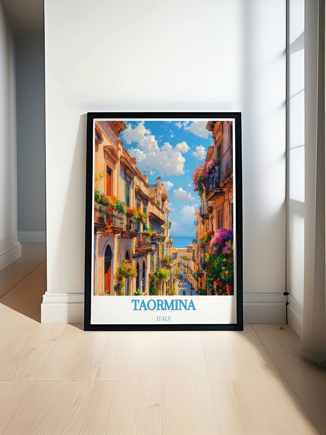 Beautiful Taormina gallery wall art featuring the picturesque streets of Italy, perfect for adding a touch of Italian charm to any room and creating a captivating focal point.