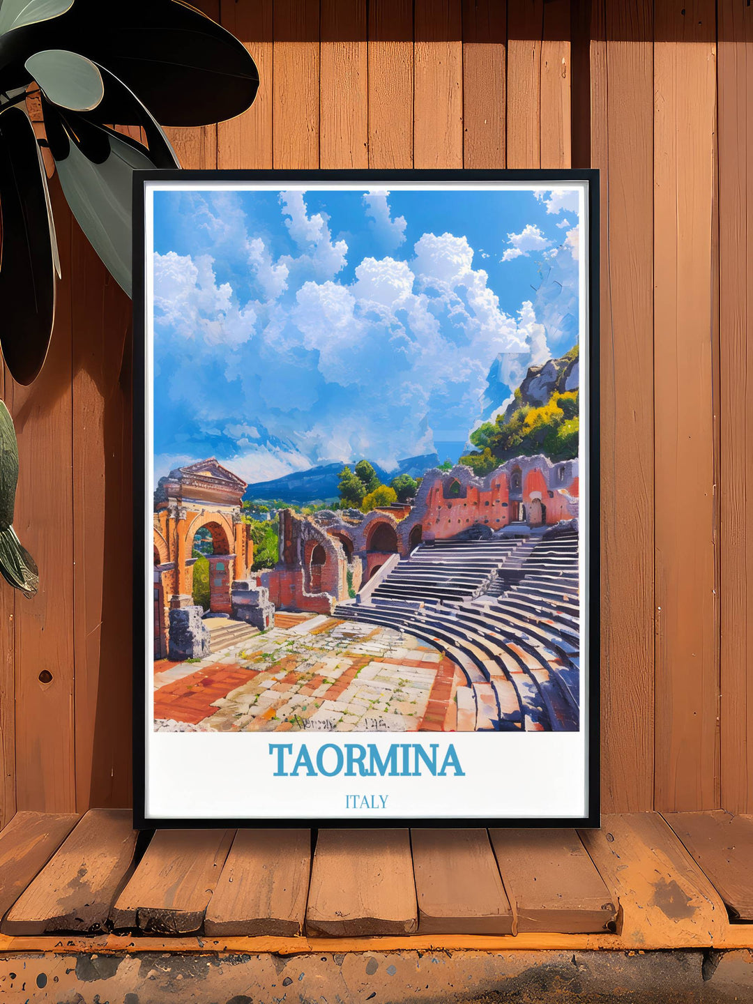 Contemporary wall decor featuring bold and abstract designs inspired by the charm of Taormina, Italy, ideal for enhancing your home with modern aesthetics and a touch of Italian elegance.