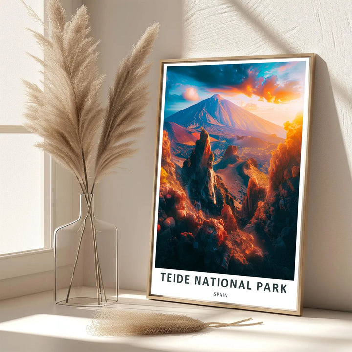 A stylish nature artwork by MapYourDreams celebrating Spanish national parks through a stunning Mount Teide Poster design. Featuring the Roques de Garcia rock formations and peak, this Teide Volcano Art print is available as an unframed print, gallery canvas, or custom frame.