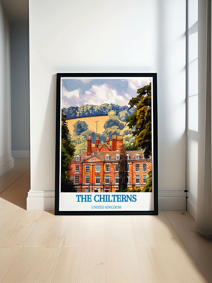 Beautiful fine art print of the Chilterns featuring rolling hills and ancient woodlands, perfect for adding a touch of the British countryside to your home decor.