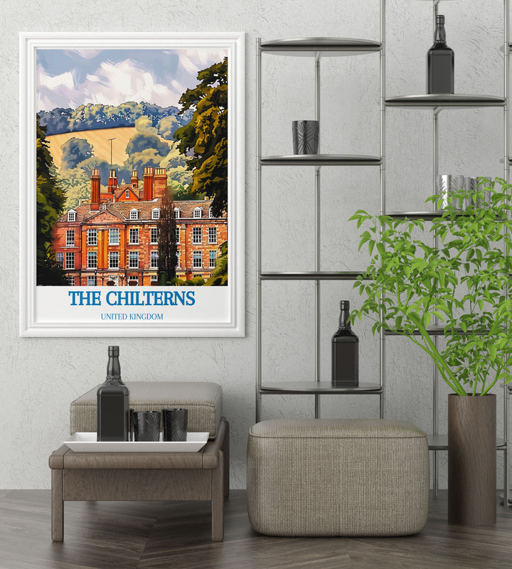 Retro inspired travel poster of the Chilterns, evoking a sense of adventure and exploration with its charming and nostalgic design, ideal for unique home decor.