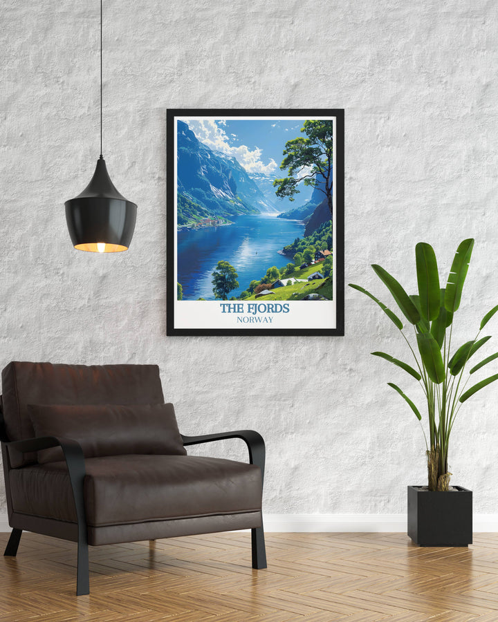 Nærøyfjord Fjord framed art capturing the essence of this magnificent Norwegian fjord, known for its narrow cliffs and stunning views, ideal for creating a focal point in any room.