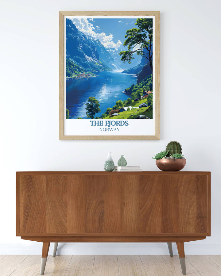 Norway vintage posters offering a nostalgic look at the scenic landscapes of Norway, capturing the essence of the country in a classic travel advertisement style, ideal for adding vintage elegance to your home.