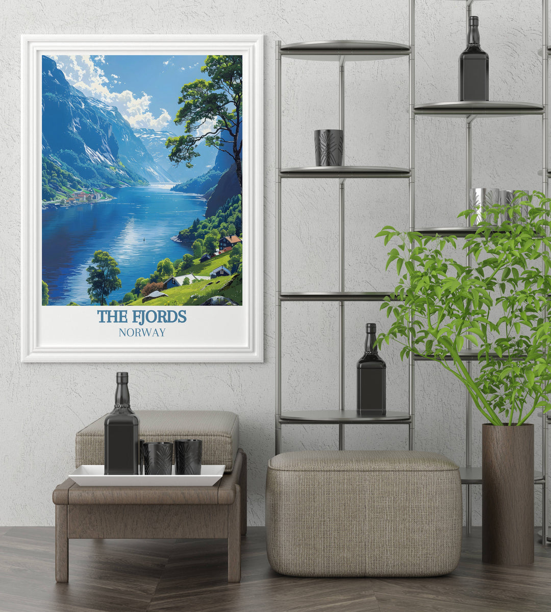 The Fjords gallery wall art pieces highlighting the unique beauty of Norways fjords, showcasing the dramatic cliffs, deep blue waters, and lush greenery, perfect for nature enthusiasts.