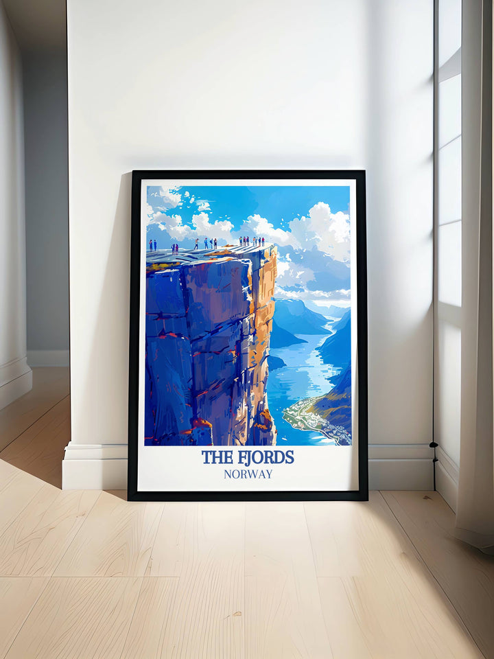 Preikestolen wall art featuring the iconic cliff towering above the Lysefjord in Norway, capturing the majestic height and stunning panoramic views, perfect for creating a focal point in your living space.