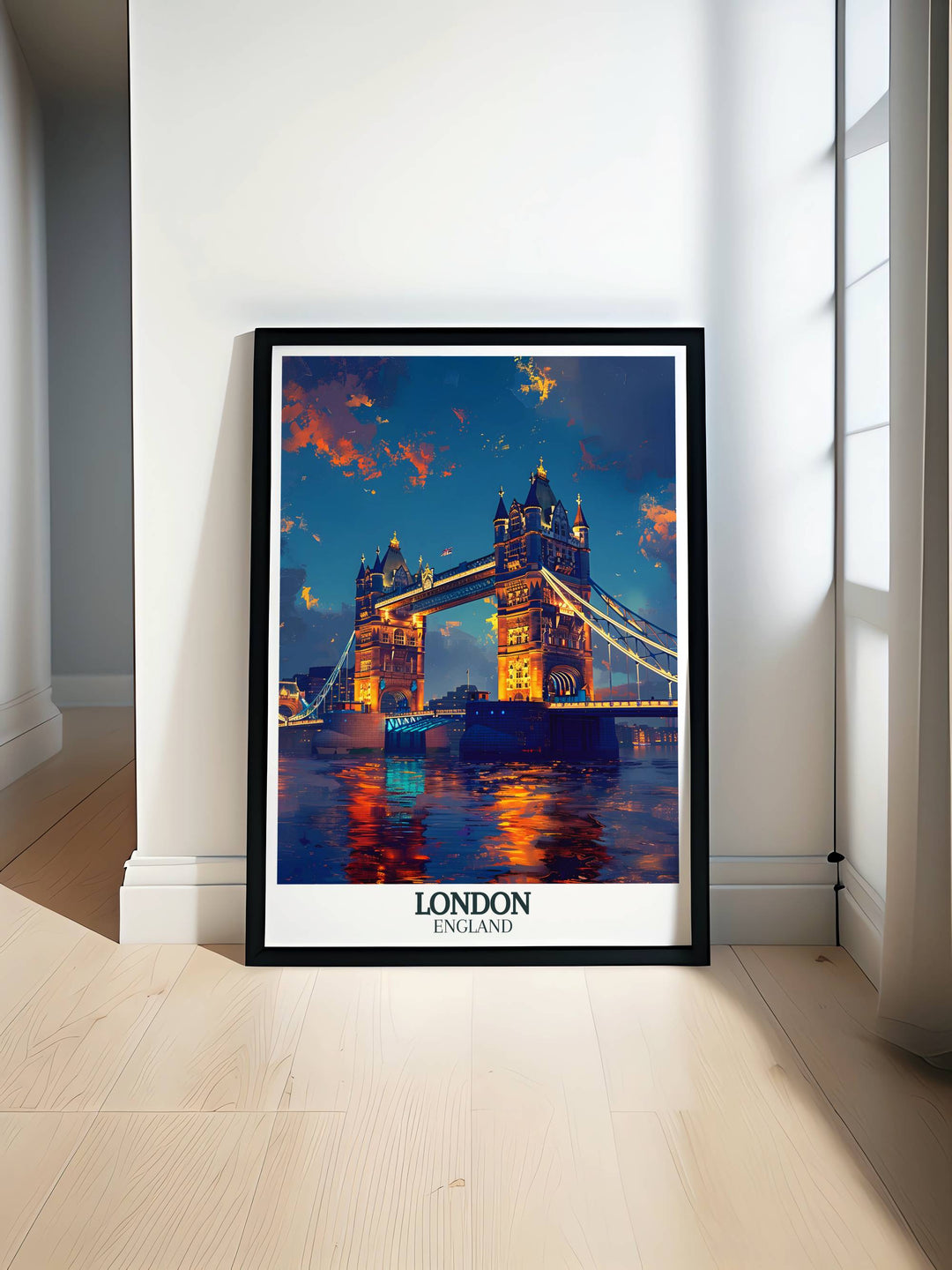 Modern wall decor of Tower Bridge, blending classic London architecture with contemporary art styles.