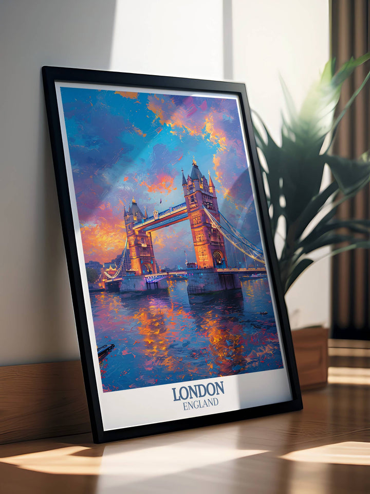 Framed art of London, depicting vibrant street scenes and iconic architecture like Clissold Park.