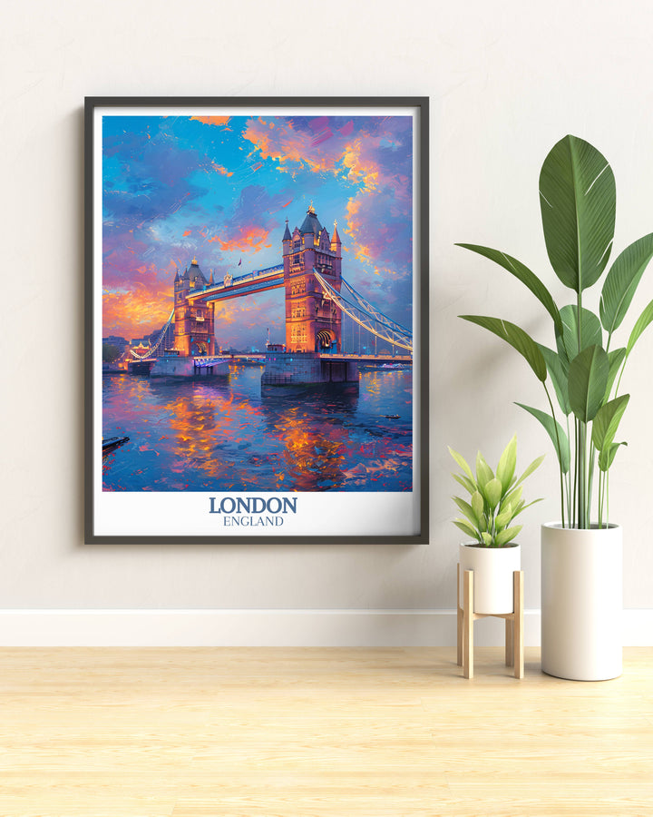 Framed artwork capturing the essence of Londons vibrant city life, ideal for urban art enthusiasts.