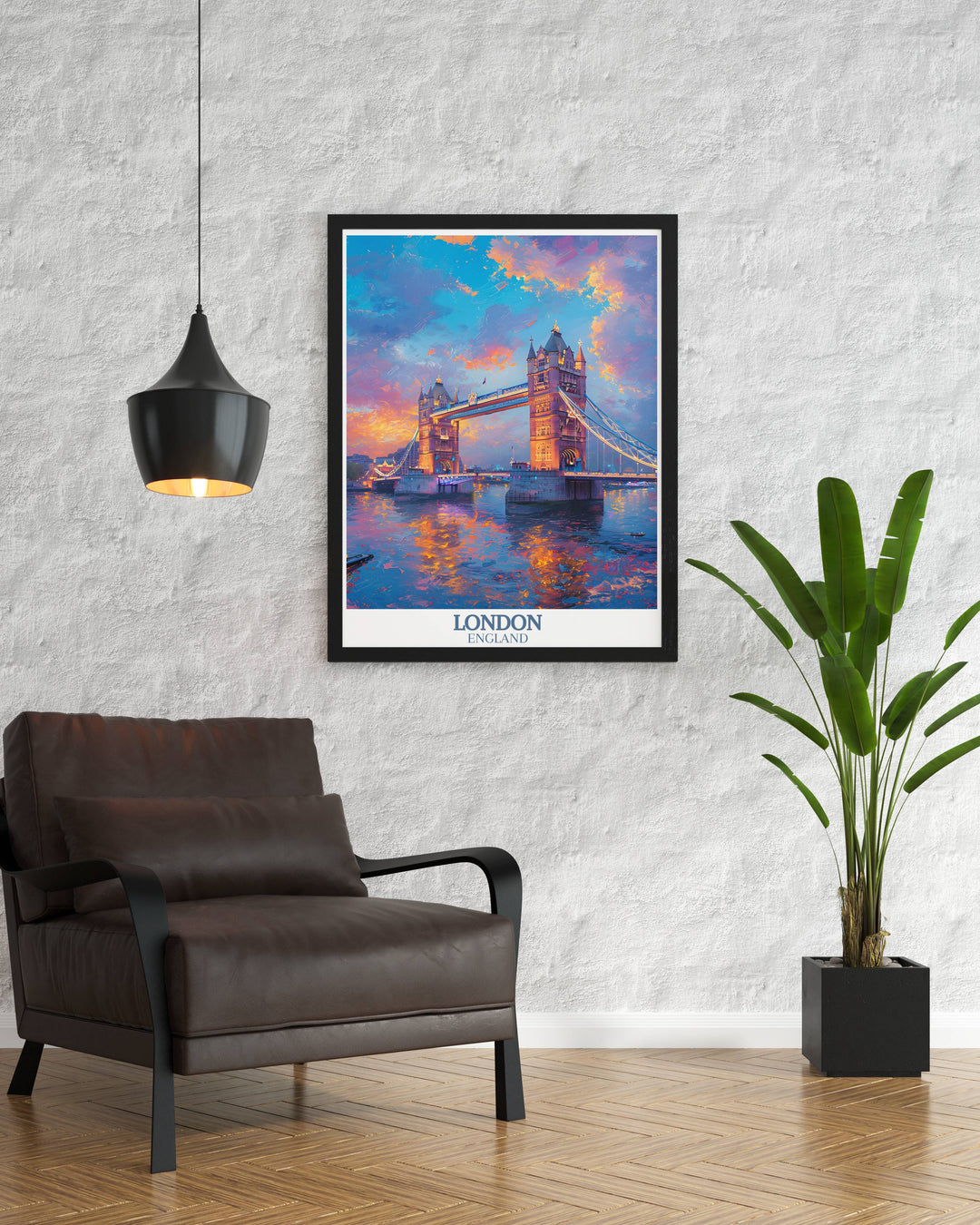 Vintage England poster, capturing the timeless beauty of Tower Bridge and other historic sites.