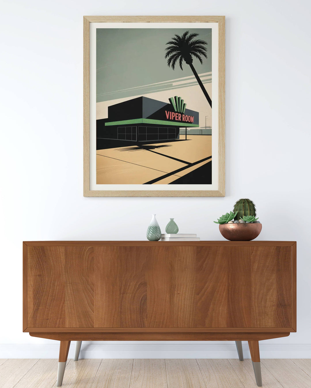 The Viper Room Los Angeles art print styled in a home music studio, showing the perfect fit for rock-and-roll enthusiasts and collectors of iconic nightclub wall art history.