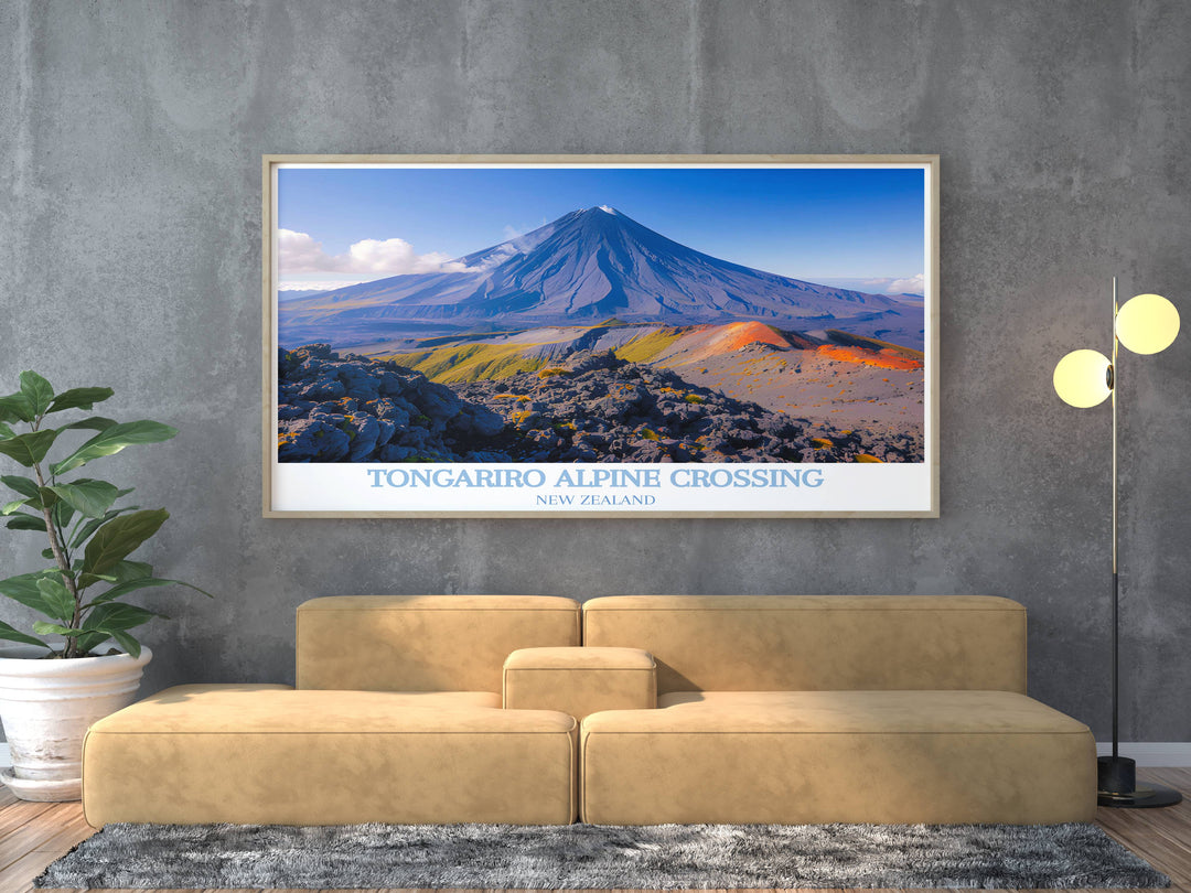 Mount Ngauruhoe home decor pieces that highlight the steep slopes and occasional plumes of volcanic smoke, perfect for fans of the Lord of the Rings or those who appreciate stunning natural landscapes.