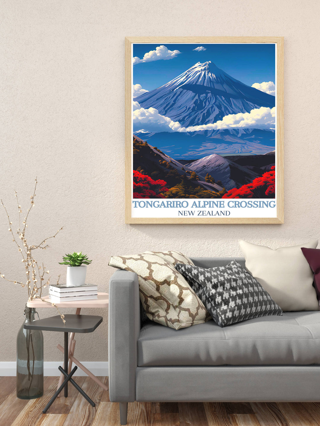 Tongariro Alpine Crossing gallery wall art showcasing the dramatic views and challenging terrain of one of New Zealands most famous trails, ideal for nature enthusiasts and art lovers.