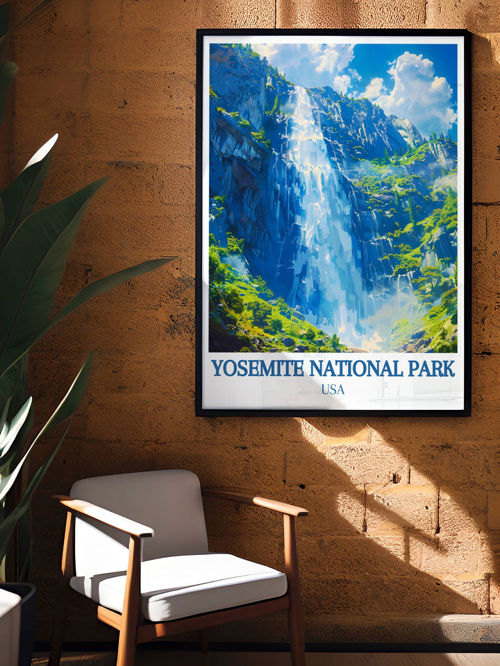 Detailed fine art print of Yosemite National Park showcasing its majestic granite cliffs and serene landscapes, perfect for enhancing your home decor with a touch of natures grandeur.