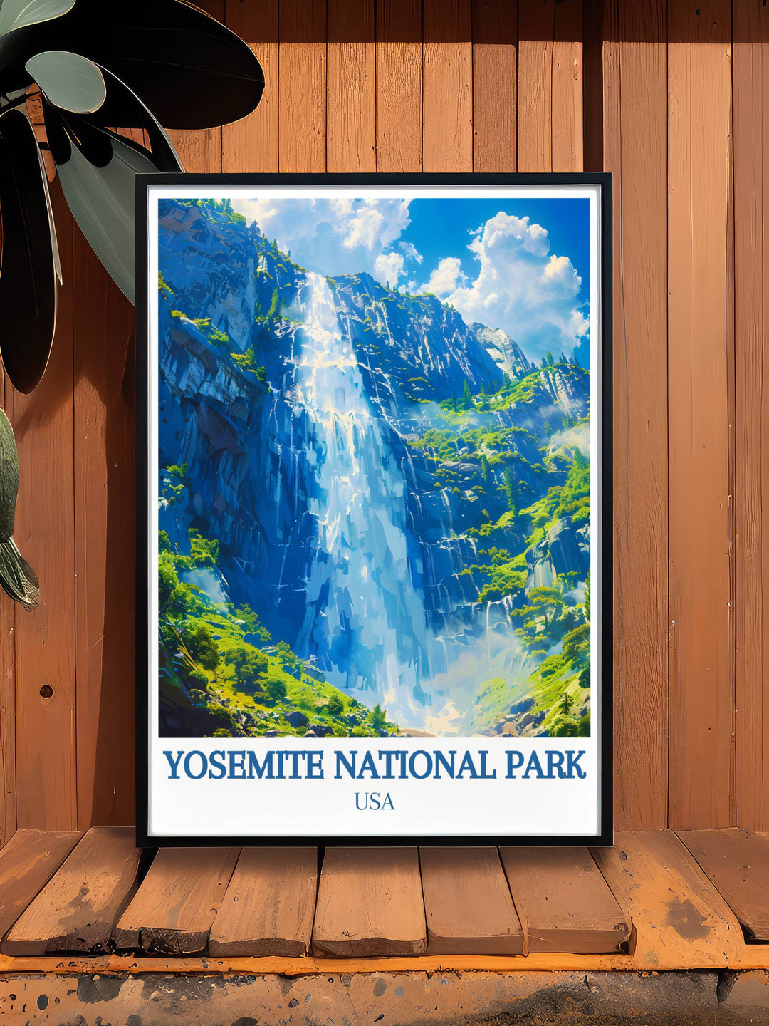 Vibrant Yosemite National Park artwork depicting the iconic El Capitan and Half Dome, bringing the beauty of this natural wonder into your living space with stunning detail.