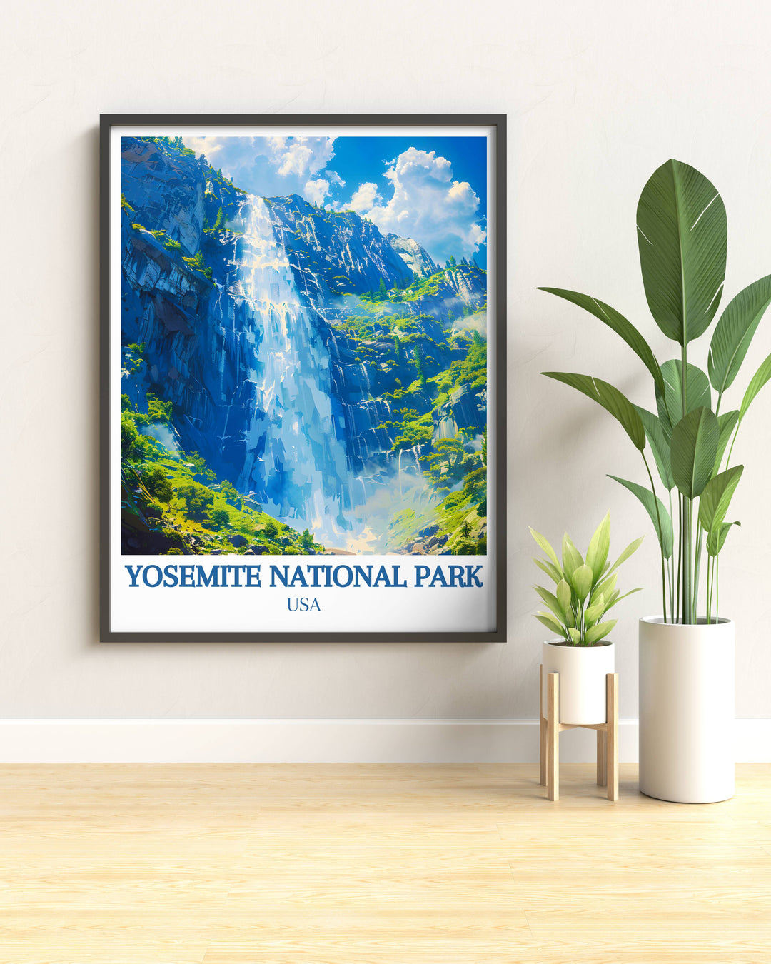 Yosemite National Park framed art featuring detailed depictions of its natural landscapes, making a thoughtful gift for travelers and nature lovers.
