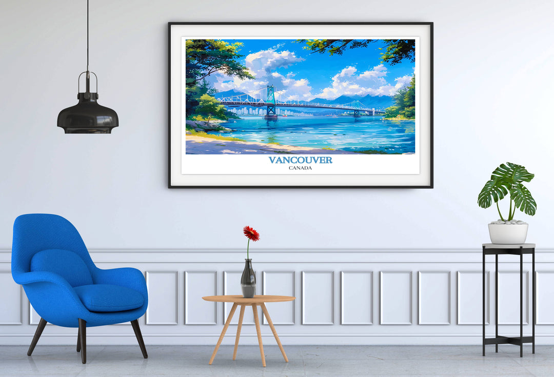 Vibrant Vancouver canvas art showcasing the serene beauty of Stanley Park and the bustling downtown. Perfect for adding a touch of nature and urban life to your decor.