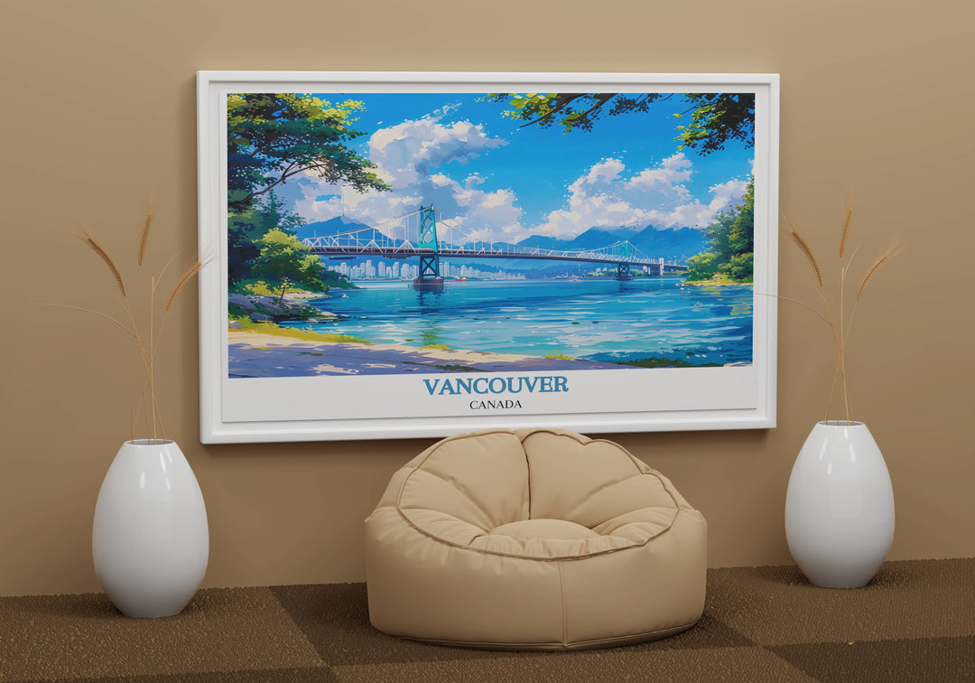 Vancouver home decor print featuring the citys picturesque landscapes and urban scenes. Adds sophistication and elegance to any room with high quality craftsmanship.