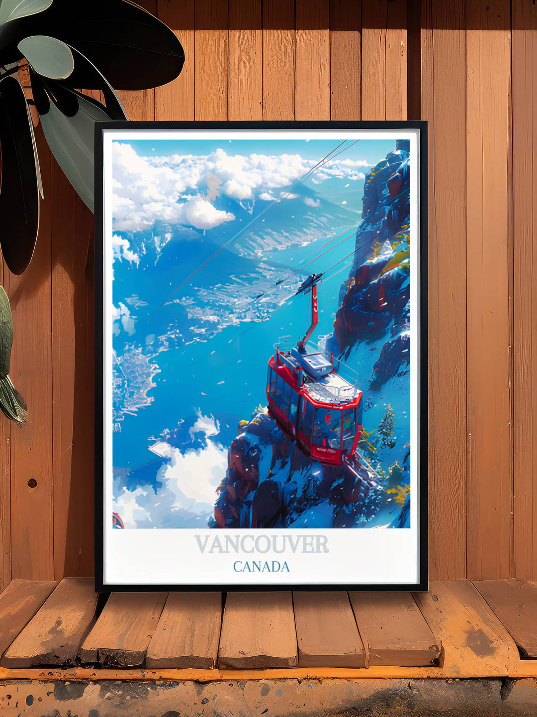 Travel poster of Vancouver showcasing its iconic landmarks and beautiful landscapes. A perfect addition to any art collection.