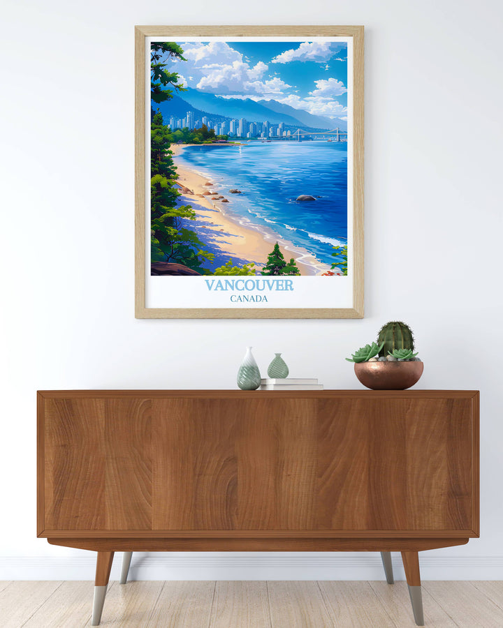 Modern wall decor of Vancouver capturing the essence of the citys architecture and outdoor adventures. Perfect for creating a tranquil atmosphere.