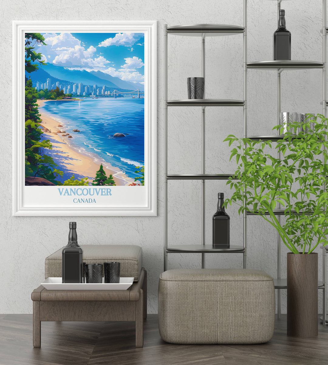Stunning wall art of Vancouver showcasing its blend of urban sophistication and natural beauty. Ideal for living rooms and offices.