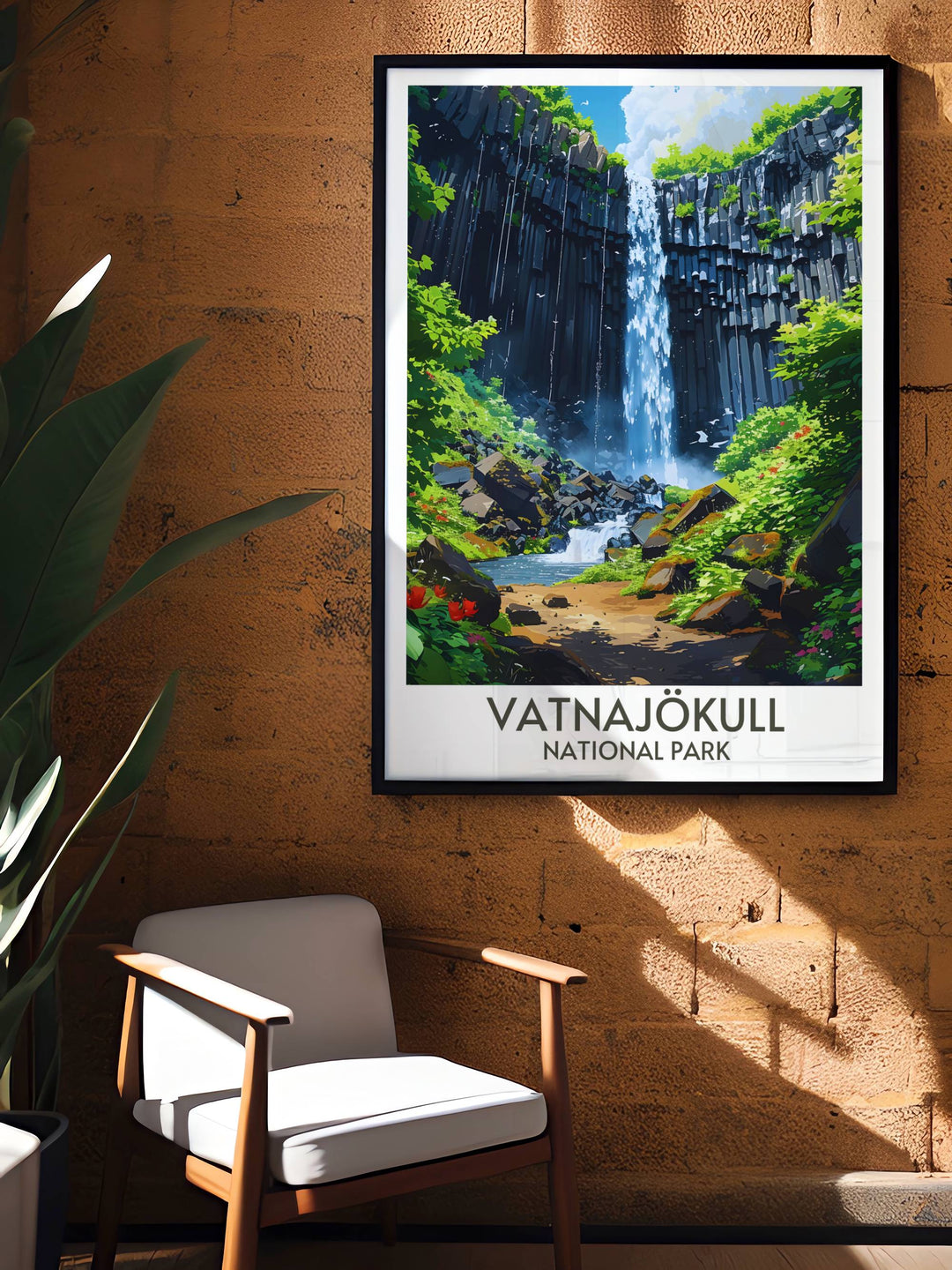 Svartifoss Waterfall in Vatnajökull National Park Iceland detailed canvas art featuring the natural beauty of the basalt columns and cascading water ideal for nature lovers.