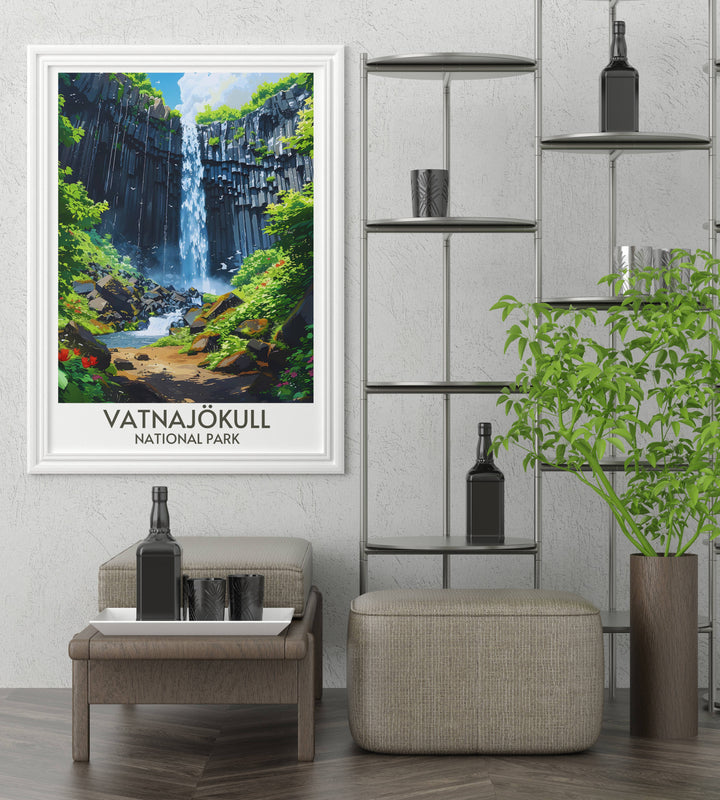 Northern Lights over Vatnajökull National Park in Iceland framed print featuring the auroras dancing over the icy landscape perfect for those who dream of Icelandic adventures.