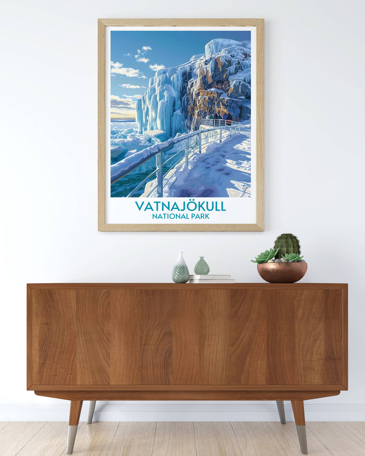 Icelandic art print of Vatnajökull Glacier, capturing the mesmerizing visual effect of the expansive ice field in Vatnajökull National Park.