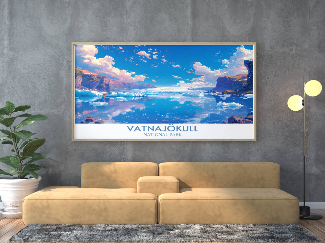 Gallery wall art featuring the majestic Vatnajökull Glacier Lagoon, a captivating centerpiece for any room.