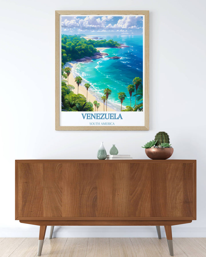 Framed print of Angel Falls, highlighting the dramatic drop of water and the stunning natural landscape of Venezuelas iconic waterfall.