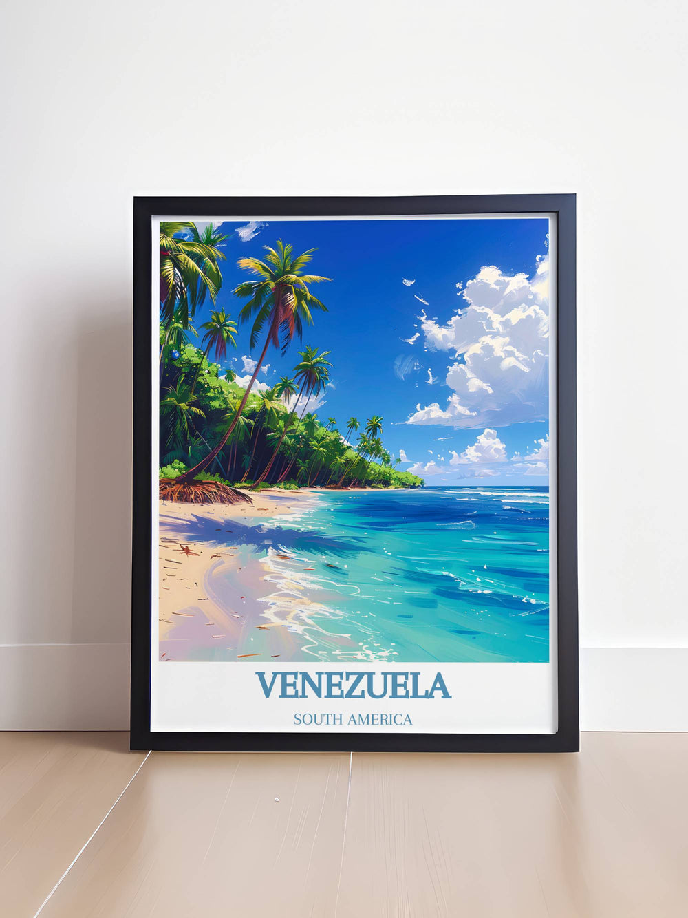 Framed art showcasing Morrocoy National Park with lush mangroves and azure waters, perfect for nature enthusiasts and travel lovers.