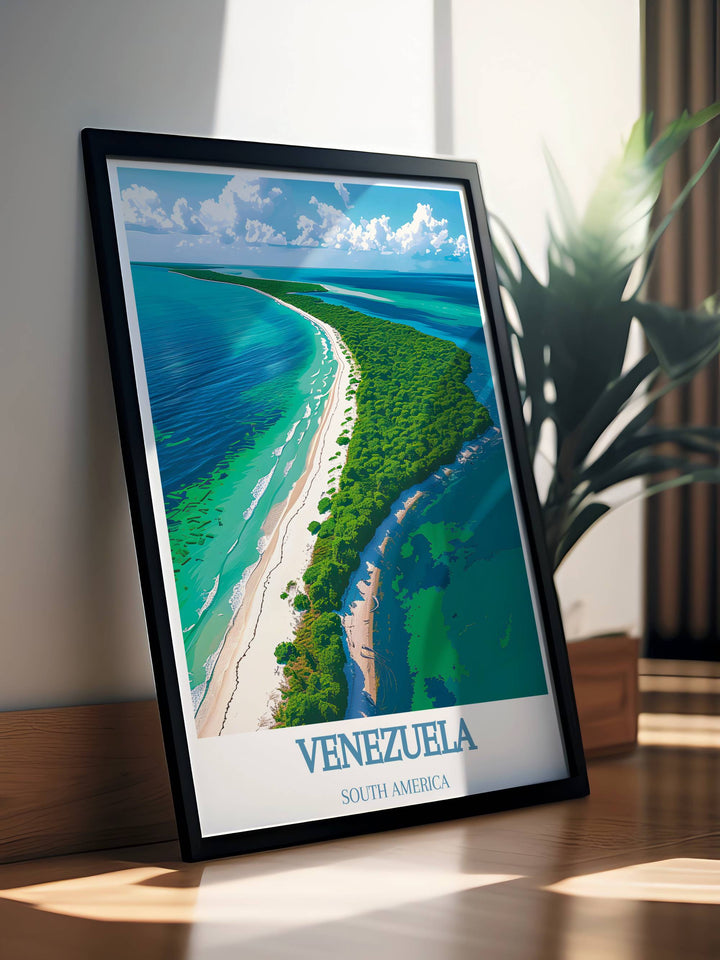 Framed Print of Angel Falls in Venezuela, highlighting the dramatic waterfall and surrounding greenery, ideal for nature enthusiasts and travel lovers.