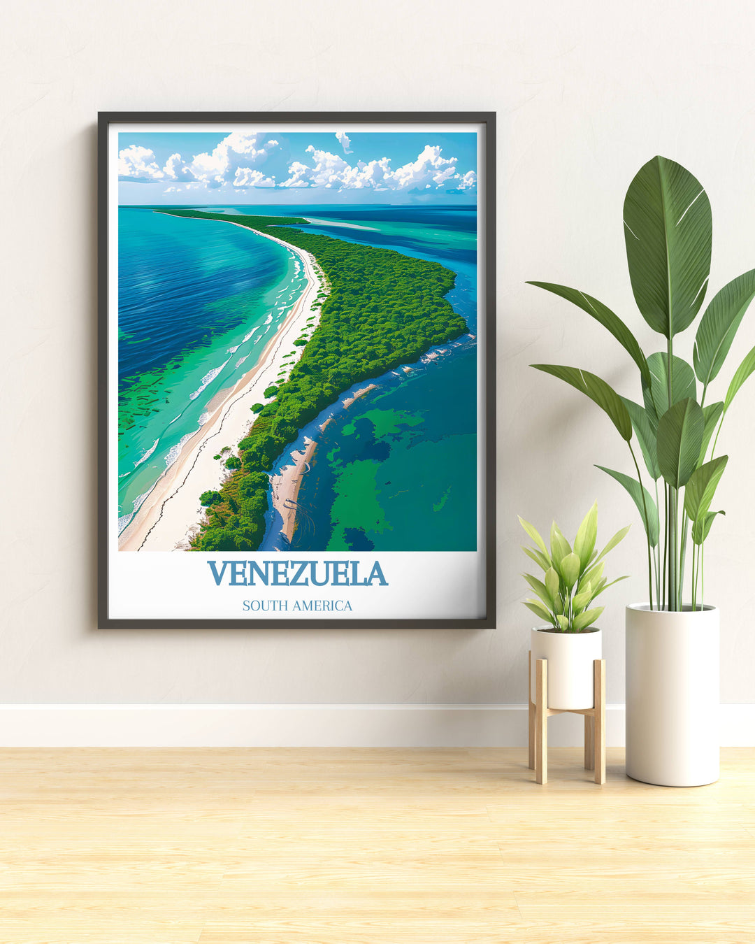 Vintage Travel Poster of Angel Falls with a nostalgic touch, highlighting the majestic waterfall amidst the lush Canaima National Park, ideal for adding a stylish element to your walls.
