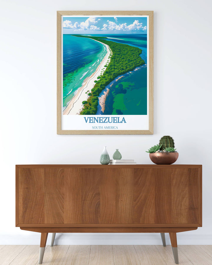 Retro Morrocoy Wall Art depicting the vibrant coral reefs and gentle waves, offering a calming and refreshing aesthetic to your living space.