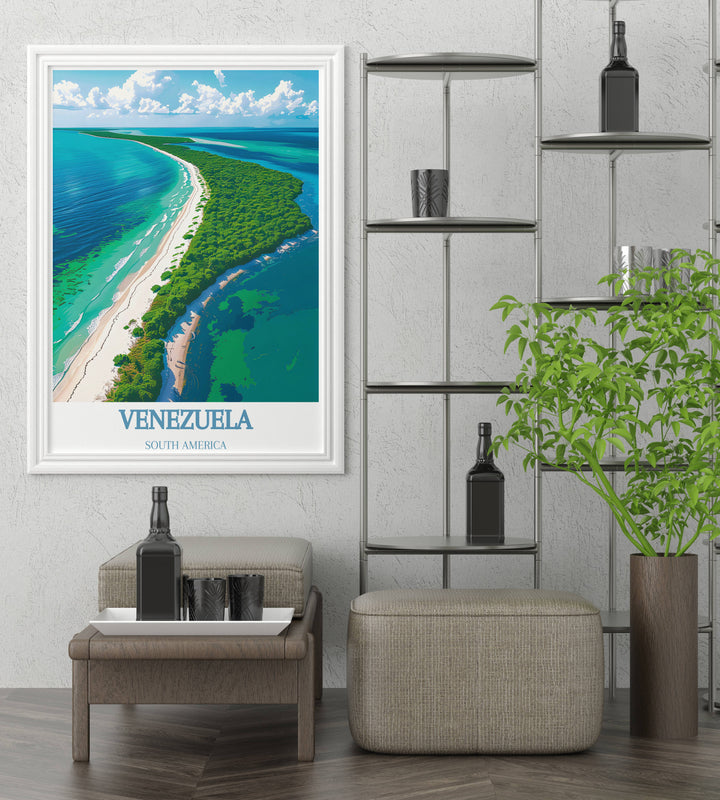Angel Falls Painting capturing the stunning contrast of cascading blue and white water against the verdant landscape, perfect for enhancing any room with natural beauty.
