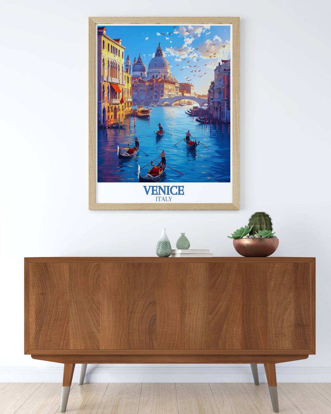 Detailed Grand Canal art print capturing the essence of Venices most famous waterway, with gondolas gliding under centuries old bridges and stunning architecture along the canal, making it a perfect addition to any home decor.