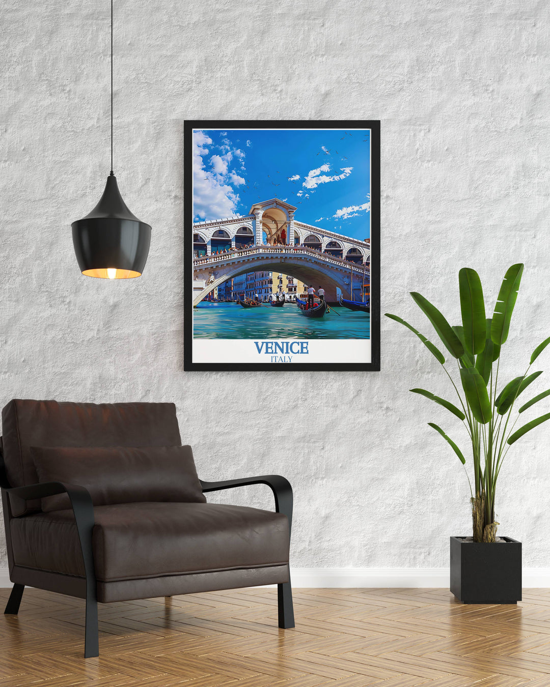 Travel poster featuring the Grand Canal in Venice with intricate details and vivid colors capturing the essence of Italy