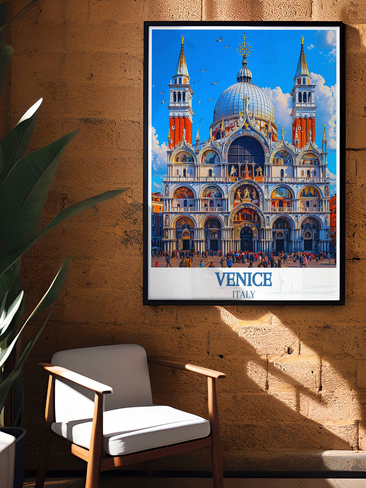 Stunning canvas art of St. Marks Basilica, highlighting the intricate mosaics and domes that define this architectural masterpiece, bringing the elegance and historical significance of Venice into your home decor, ideal for art lovers and travelers.