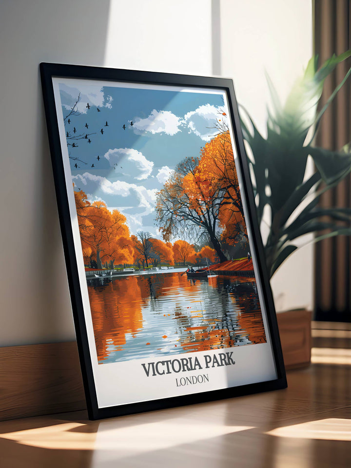 The Boating Lake poster capturing the historic charm and peaceful setting of East Londons hidden gem perfect for creating a calming environment.