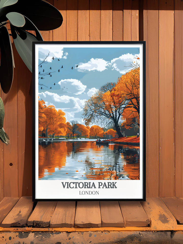 London canvas art showcasing the vibrant colors and intricate details of Victoria Park bringing the beauty of East London into your home.