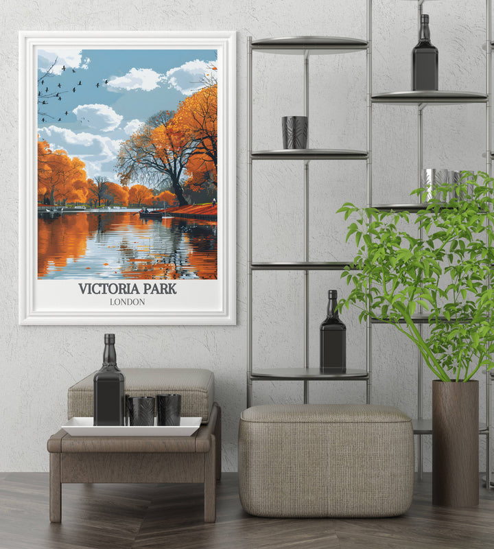 The Boating Lake framed print showcasing the serene ambiance and natural beauty of Victoria Park a perfect addition to any home decor.