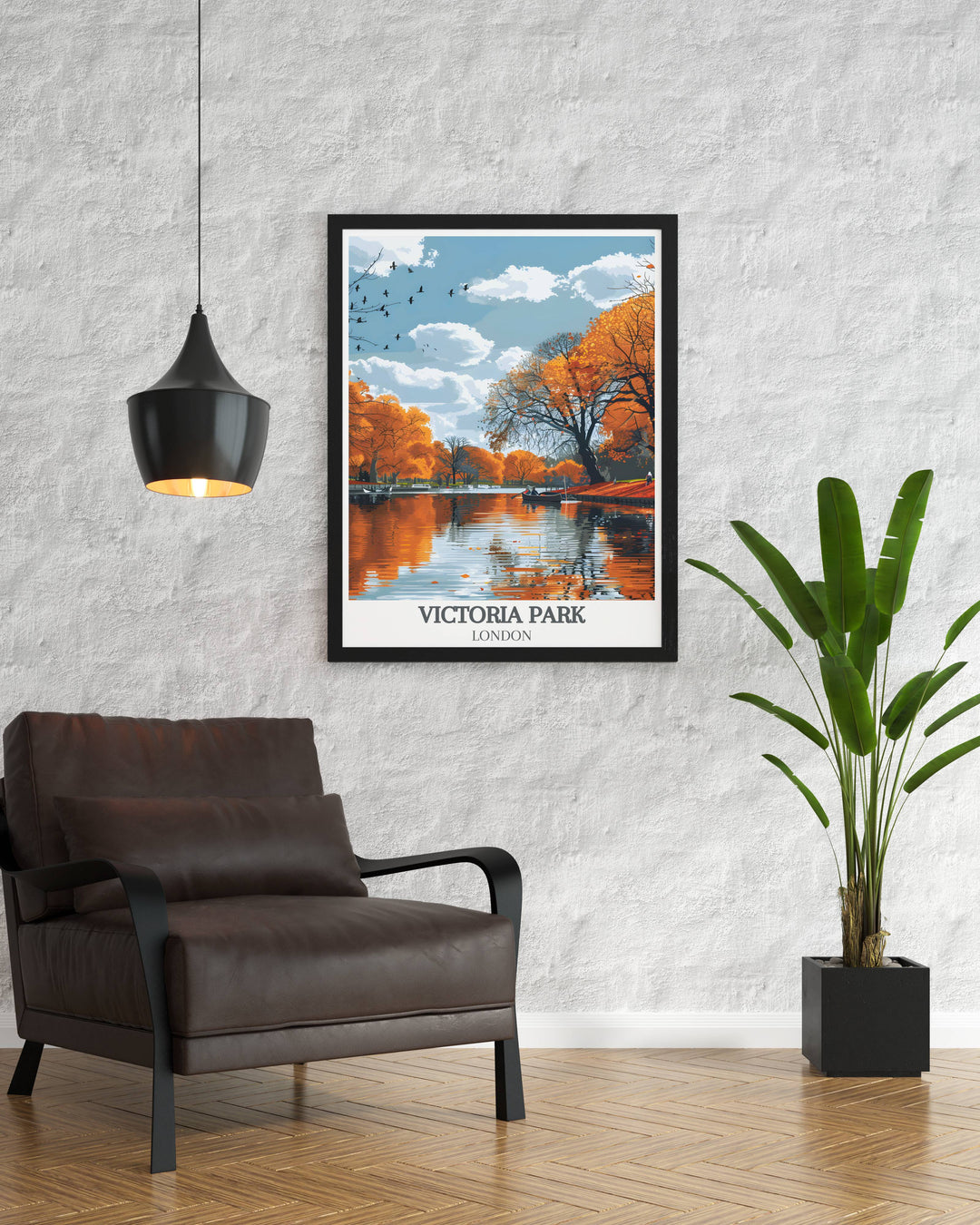 Victoria Park London travel poster featuring picturesque surroundings and tranquil waters ideal for art enthusiasts and travel lovers.