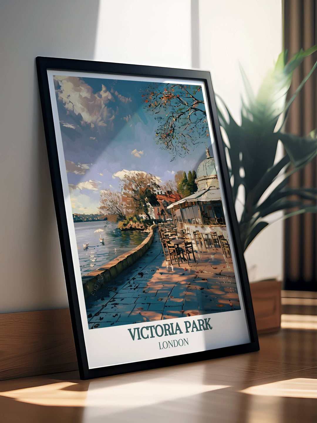 The Pavilion Café poster capturing the historic charm and peaceful setting of East Londons hidden gem perfect for creating a calming environment.
