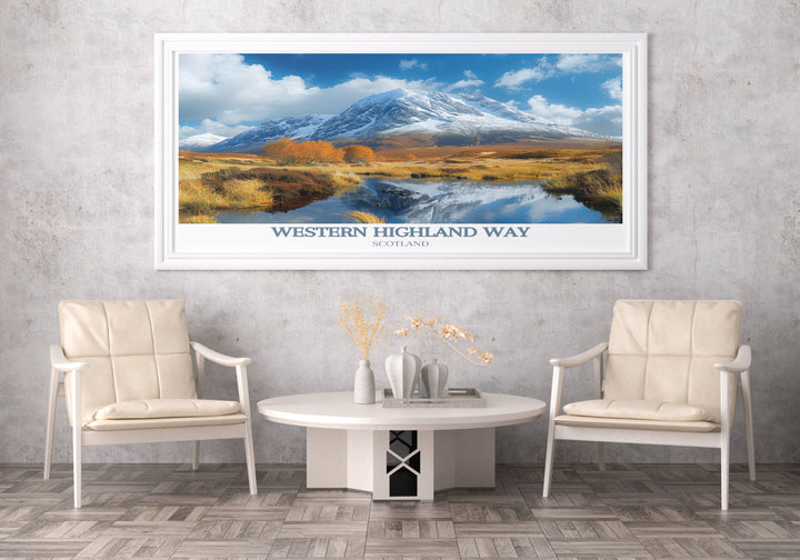 High quality print of Buachaille Etive Mor, capturing the iconic peak and its rugged surroundings in the Scottish Highlands.
