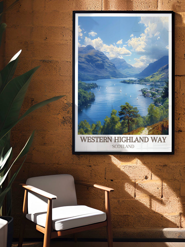 Beautifully detailed poster of Loch Lomond, ideal for art collectors, showcasing the iconic landscapes along Scotlands West Highland Way.