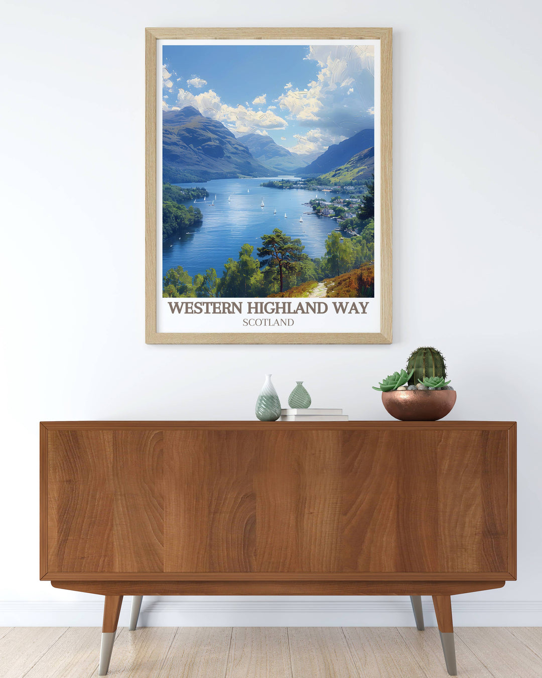 Modern wall decor of the West Highland Way featuring Loch Lomond, highlighting the picturesque scenery of Scotlands famous loch.