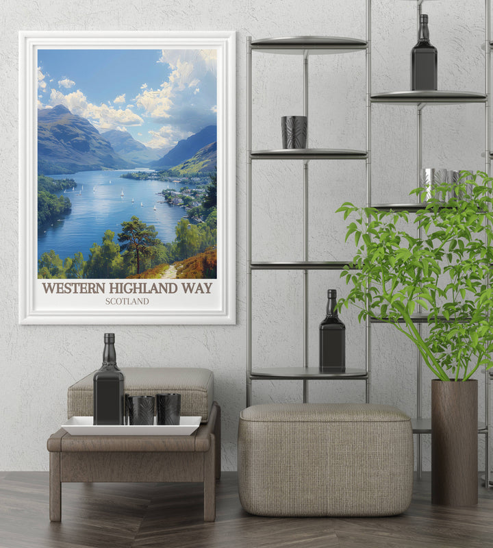 Captivating wall art of Loch Lomond along the West Highland Way, offering a glimpse into Scotlands timeless natural beauty.