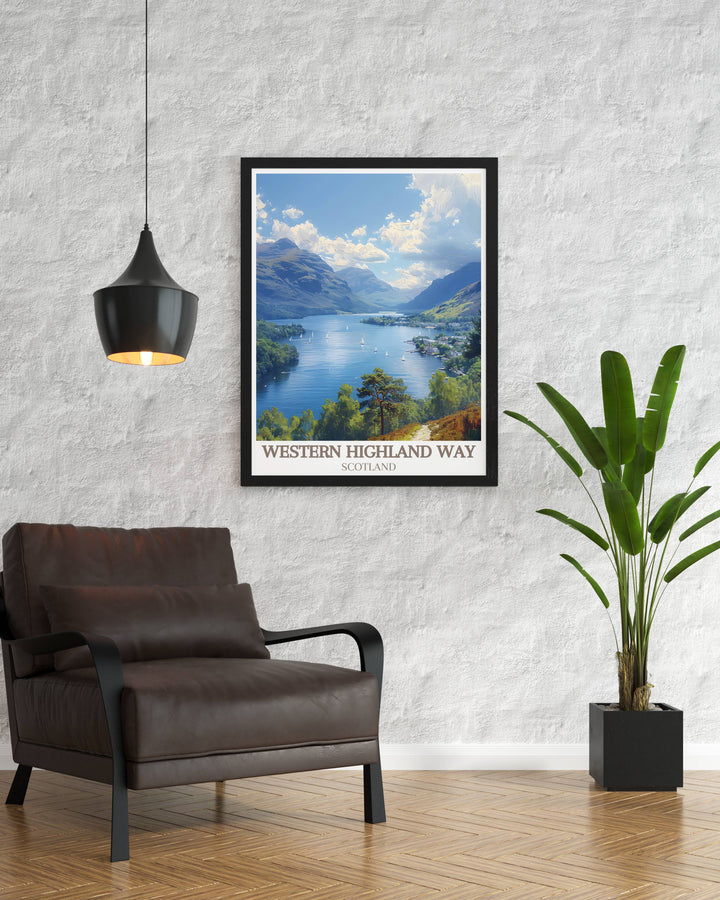 High quality print of Loch Lomond, depicting the expansive waters and surrounding hills of the West Highland Way in the Scottish Highlands.