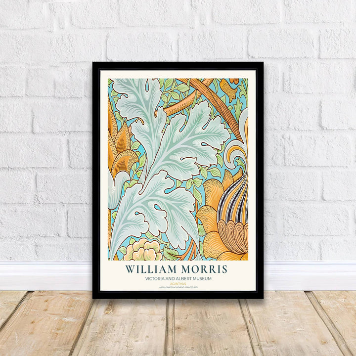 Classic William Morris Acanthus blue and yellow print, adding a charming vintage flair and rich botanical detail to warm living room arrangements, entryways, and traditional interior spaces.