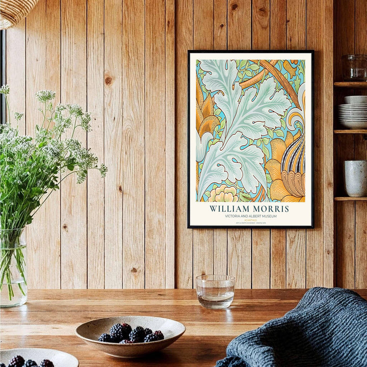Beautiful Arts and Crafts Acanthus leaf motif print by William Morris, ideal for creating an artistic focal point in hallways, studies, or dining areas seeking classic British heritage visual charm.
